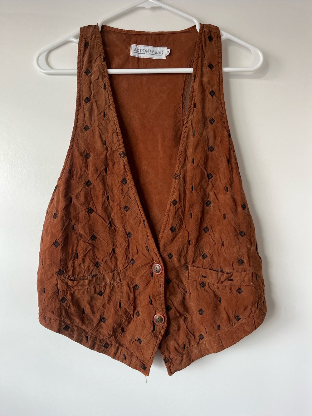 Vintage Rust Brown Embroidered Button Front Vest